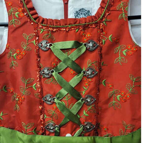 Hammerschmid Child's Dirndl Dress Red and Green German Austrian Size 116 or 6-7 - Picture 2 of 5